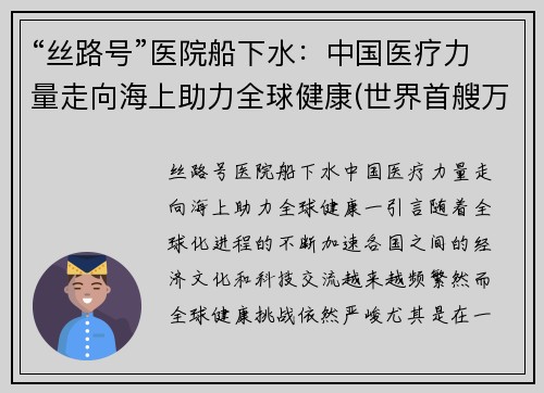 “丝路号”医院船下水：中国医疗力量走向海上助力全球健康(世界首艘万吨级医院船)